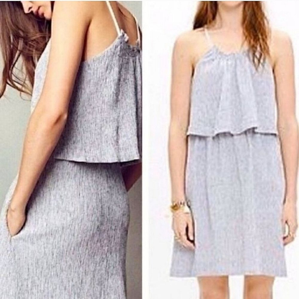 Madewell Dream Drift Seersucker Texture Linen Cotton Overlay Sleeveless Dress 4